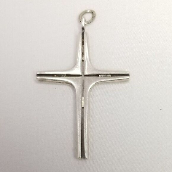 Vintage Sterling Silver Cross Pendant Signed S. Kirk And Son, Modernist Style - Picture 2 of 7